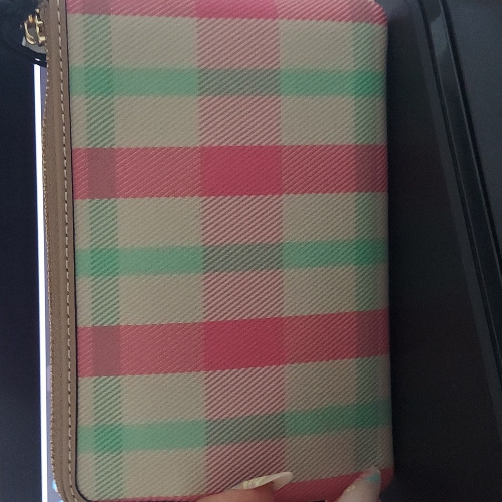 Coach Pink and Green Plaid Wristlet - Picture 2 of 2